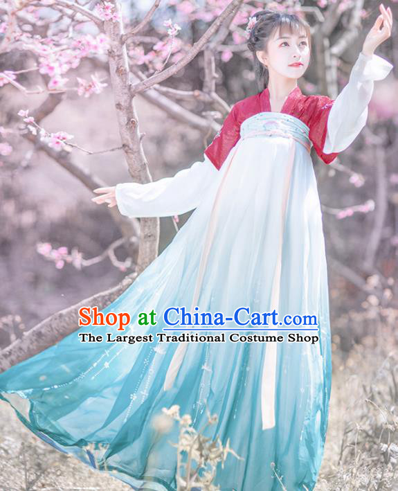Chinese Ancient Maidservants Embroidered Hanfu Dress Traditional Tang Dynasty Court Maid Historical Costume for Women