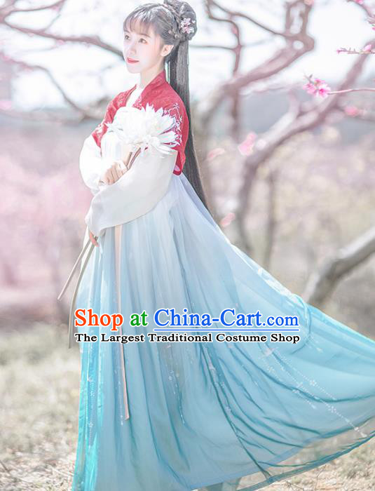 Chinese Ancient Maidservants Embroidered Hanfu Dress Traditional Tang Dynasty Court Maid Historical Costume for Women