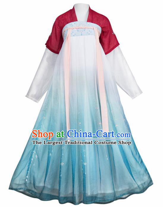 Chinese Ancient Maidservants Embroidered Hanfu Dress Traditional Tang Dynasty Court Maid Historical Costume for Women
