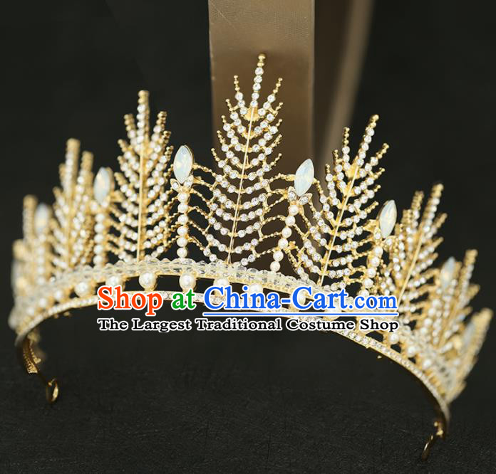 Top Grade Handmade Baroque Bride Opal Royal Crown Princess Wedding Hair Accessories for Women