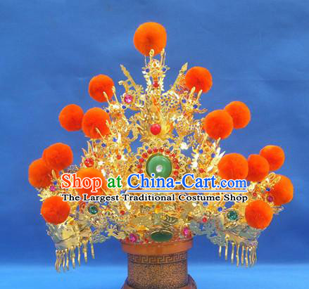 Handmade Chinese Traditional Immortals Orange Venonat Golden Helmet Hair Accessories Ancient Swordsman Hairdo Crown for Men