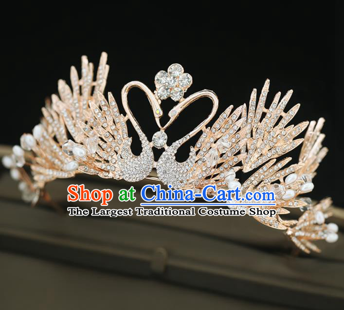Top Grade Handmade Baroque Crystal Swan Royal Crown Princess Wedding Bride Hair Accessories for Women