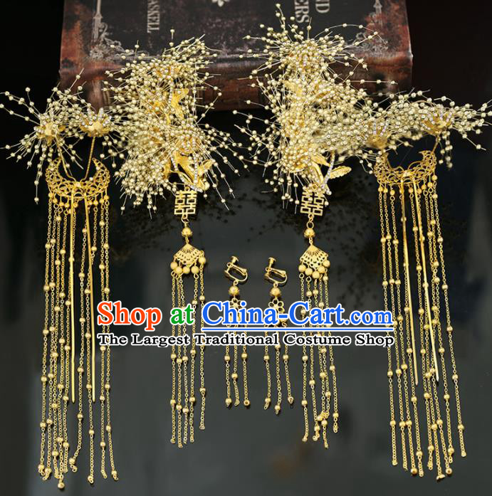 Handmade Chinese Ancient Wedding Hairpins Golden Hair Claws Traditional Bride Hanfu Hair Accessories for Women