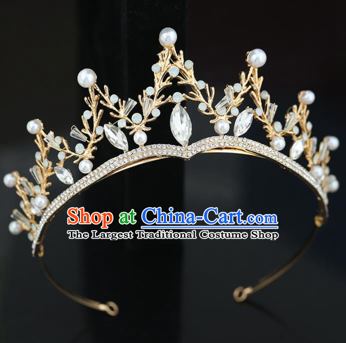 Top Grade Handmade Baroque Princess Zircon Golden Royal Crown Wedding Bride Hair Accessories for Women
