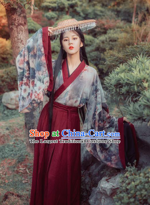 Chinese Traditional Ancient Swordswoman Red Hanfu Dress Jin Dynasty Court Princess Historical Costume for Women