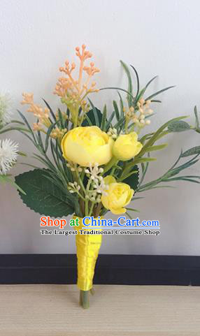 Top Grade Classical Wedding Brooch Flowers Groom Corsage Groomsman Yellow Peony Brooch Flowers for Men