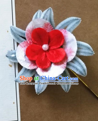 Chinese Handmade Blue Velvet Flowers Hairpins Ancient Palace Headwear for Women