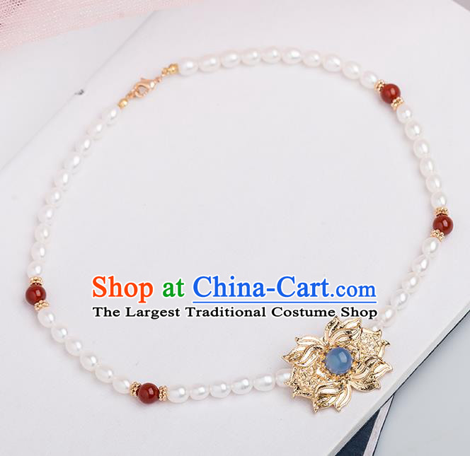 Handmade Chinese Classical Necklace Ancient Palace Hanfu Pearls Necklet Accessories for Women