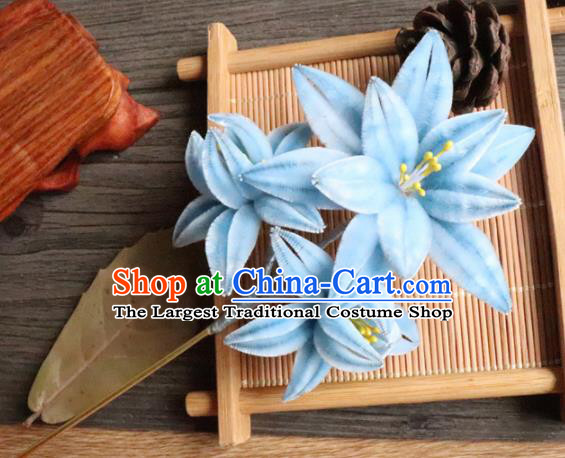 Chinese Handmade Wedding Blue Velvet Orchid Hairpins Ancient Palace Queen Hair Accessories Headwear for Women