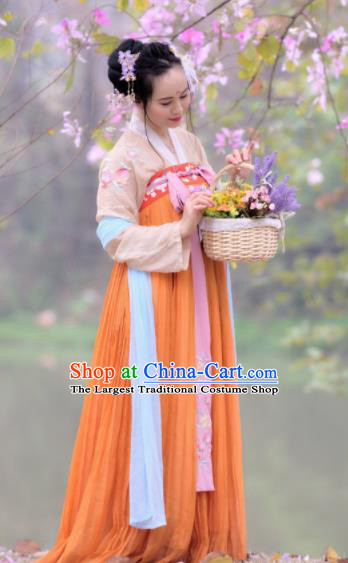 Chinese Traditional Tang Dynasty Young Lady Historical Costume Ancient Peri Hanfu Dress for Women