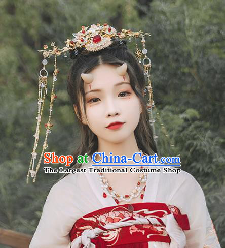 Chinese Handmade Hanfu Agate Phoenix Coronet Hairpins Ancient Princess Hair Accessories Headwear for Women