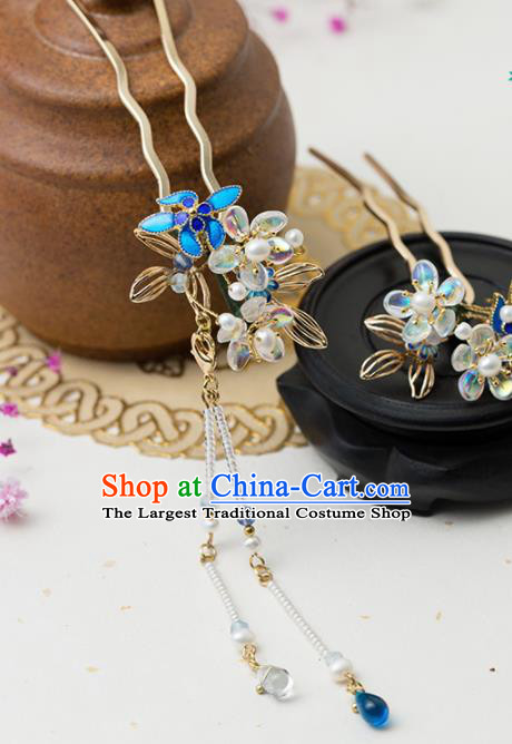 Chinese Handmade Hanfu Blueing Hairpins Tassel Step Shake Ancient Princess Hair Accessories Headwear for Women