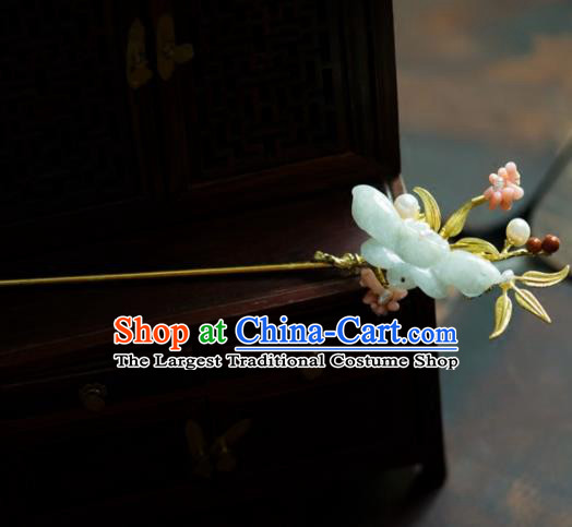 Chinese Handmade Hanfu Jade Butterfly Hairpins Ancient Princess Hair Accessories Headwear for Women