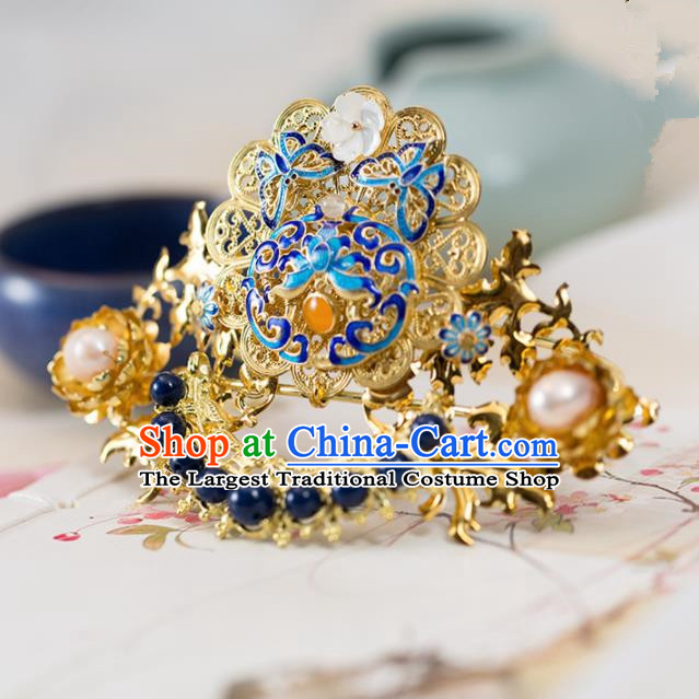 Chinese Handmade Hanfu Cloisonne Phoenix Coronet Hairpins Ancient Princess Hair Accessories Headwear for Women