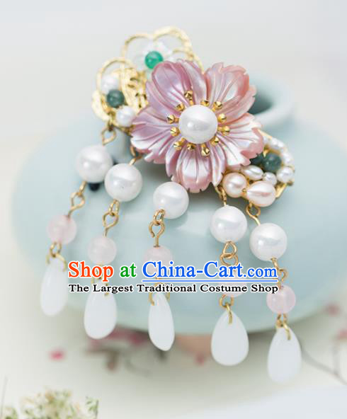 Chinese Handmade Hanfu Pink Shell Hair Claw Hairpins Ancient Princess Hair Accessories Headwear for Women