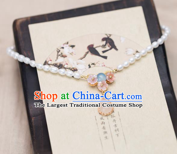 Handmade Chinese Classical Necklace Ancient Palace Hanfu Rose Chalcedony Necklet Accessories for Women