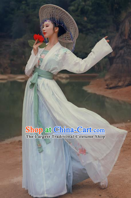 Chinese Traditional Tang Dynasty Princess Historical Costume Ancient Peri Embroidered Hanfu Dress for Women