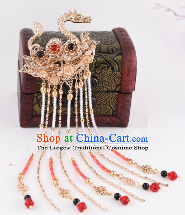 Chinese Handmade Palace Golden Dragons Hair Claw Hairpins Ancient Princess Hanfu Hair Accessories Headwear for Women
