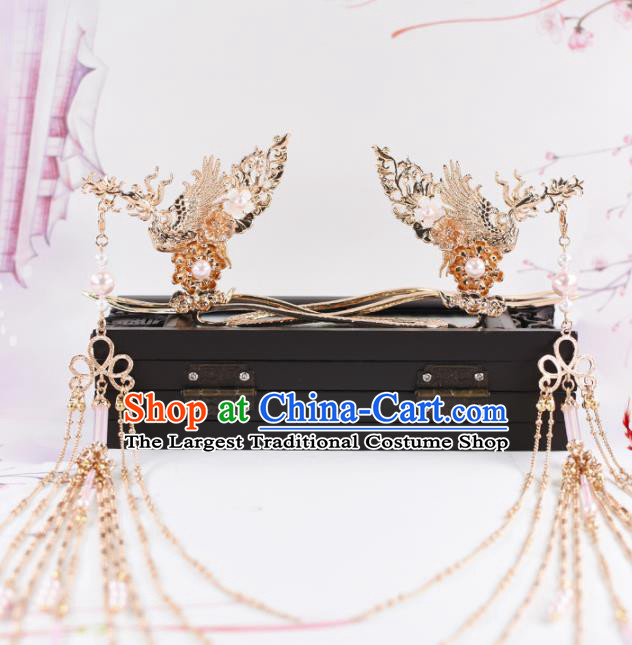 Chinese Handmade Palace Phoenix Coronet Hairpins Ancient Princess Hanfu Hair Accessories Headwear for Women