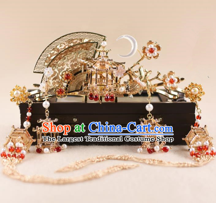 Chinese Handmade Palace Moon Hairpins Ancient Princess Hanfu Hair Accessories Headwear for Women