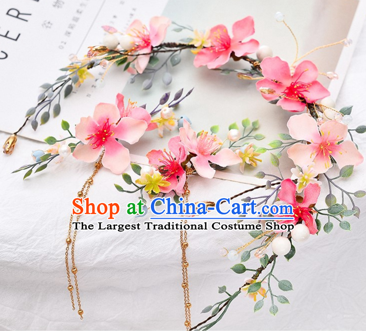 Romantic Handmade Pink Garland Hair Decoration and Earring Full Set for Girls
