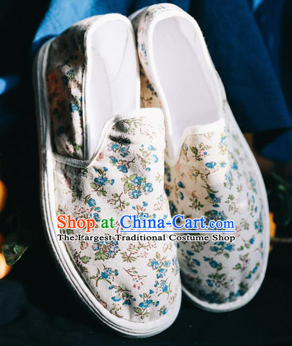 Chinese Handmade Printing White Cloth Shoes Traditional National Shoes Ancient Hanfu Shoes for Women
