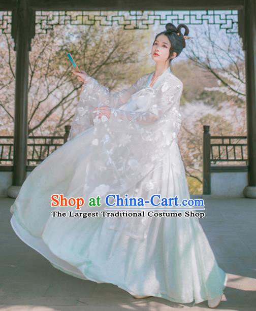 Chinese Ancient Peri White Hanfu Dress Traditional Tang Dynasty Court Princess Costume for Women