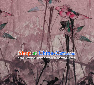 Chinese Traditional Satin Fabric Material Classical Lotus Pattern Design Pink Brocade Cheongsam Silk Fabric