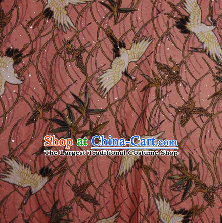 Chinese Traditional Satin Fabric Material Classical Cranes Pattern Design Pink Brocade Cheongsam Silk Fabric