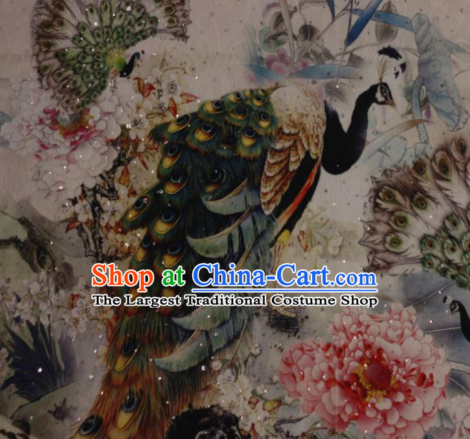 Chinese Traditional Satin Fabric Material Classical Peacock Peony Pattern Design Brocade Cheongsam Silk Fabric