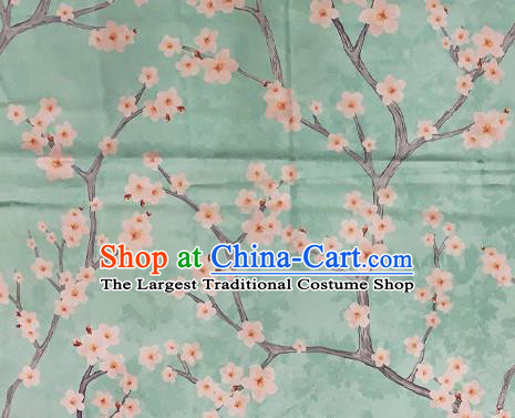 Chinese Traditional Satin Fabric Material Classical Plum Blossom Pattern Design Green Brocade Cheongsam Silk Fabric