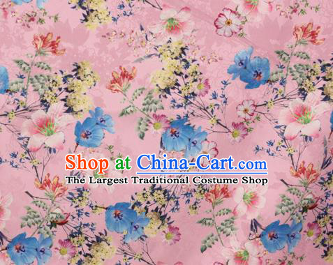 Chinese Traditional Satin Fabric Material Classical Flowers Pattern Design Pink Brocade Cheongsam Silk Fabric