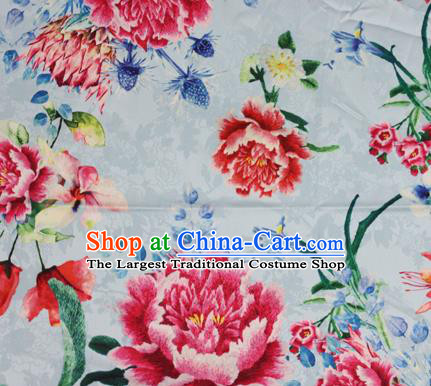 Chinese Traditional Satin Fabric Material Classical Peony Pattern Design White Brocade Cheongsam Silk Fabric