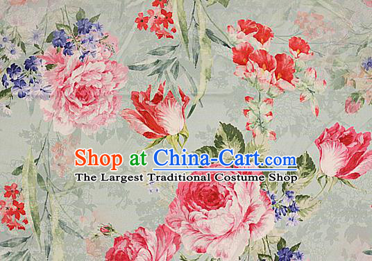 Chinese Traditional Fabric Classical Peony Pattern Design White Brocade Cheongsam Satin Material Silk Fabric