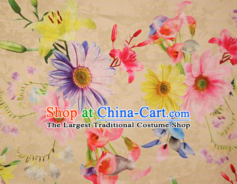 Chinese Traditional Fabric Classical Daisy Pattern Design Yellow Brocade Cheongsam Satin Material Silk Fabric