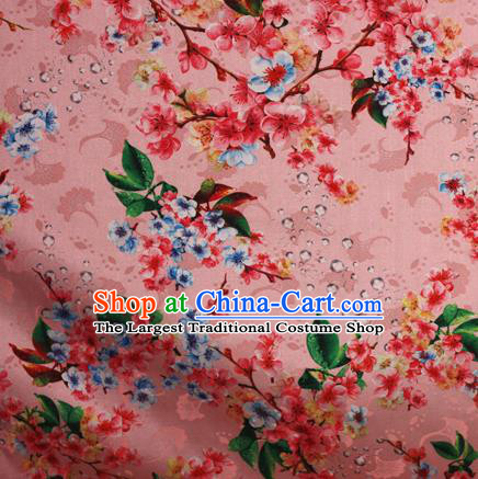 Chinese Traditional Fabric Classical Peach Blossom Pattern Design Pink Brocade Cheongsam Satin Material Silk Fabric