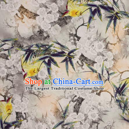 Chinese Traditional Fabric Classical Bamboo Leaf Pattern Design Brocade Cheongsam Satin Material Silk Fabric