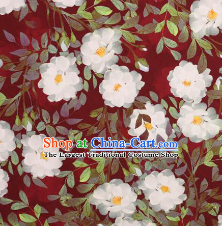 Chinese Traditional Fabric Classical Gardenia Pattern Design Red Brocade Cheongsam Satin Material Silk Fabric