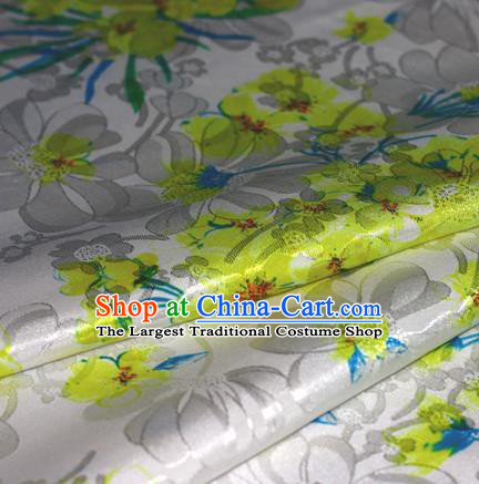 Chinese Traditional Hanfu Royal Printing Yellow Plum Blossom Pattern Brocade Material Cheongsam Classical Fabric Satin Silk Fabric