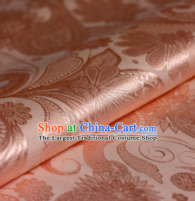 Chinese Traditional Hanfu Royal Lotus Pattern Pink Brocade Material Cheongsam Classical Fabric Satin Silk Fabric