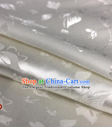 Chinese Traditional Cheongsam Fabric Butterfly Pattern White Brocade Material Hanfu Classical Satin Silk Fabric