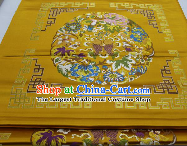Chinese Traditional Tang Suit Golden Brocade Royal Double Fishes Pattern Satin Fabric Material Classical Silk Fabric