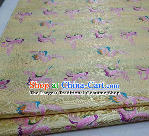 Chinese Traditional Tang Suit Royal Cranes Pattern Yellow Brocade Satin Fabric Material Classical Silk Fabric