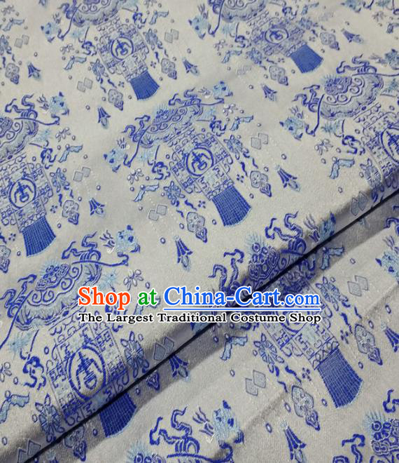 Asian Chinese Traditional Classical Lantern Pattern White Brocade Tang Suit Satin Fabric Material Classical Silk Fabric