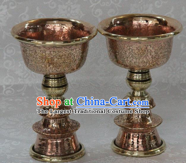 Chinese Traditional Buddhism Copper Carving Cup Butter Lamp Feng Shui Items Vajrayana Buddhist Candelabrum Decoration