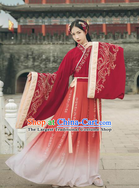 Chinese Traditional Ancient Princess Wedding Red Hanfu Dress Han Dynasty Court Lady Embroidered Historical Costume for Women