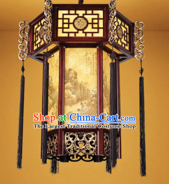 Chinese Traditional Landscape Painting Palace Lantern Handmade New Year Hanging Lanterns Ceiling Lamp