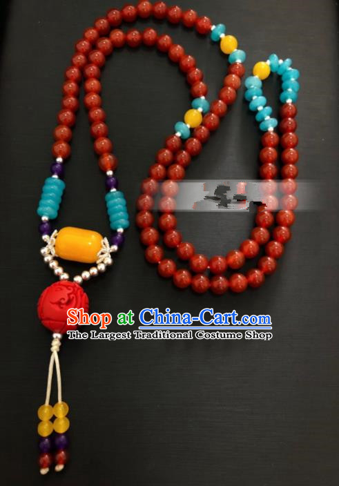 Traditional Chinese Mongol Nationality Agate Necklet Accessories Mongolian Ethnic Folk Dance Necklace for Women