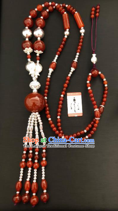 Traditional Chinese Mongol Nationality Necklet Accessories Mongolian Ethnic Agate Beads Necklace for Women