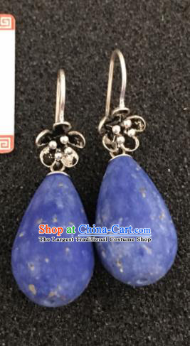 Traditional Chinese Mongol Nationality Ear Accessories Mongolian Ethnic Blue Stone Earrings for Women